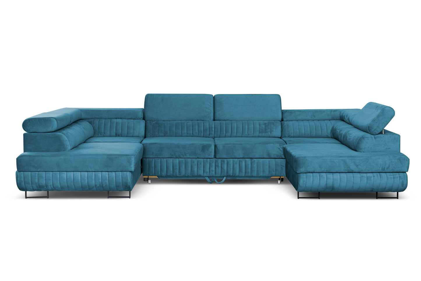 Großes U-förmiges Schlafsofa mit Bettkasten und Agmamito Element Bezug, Türkis Magnum U Sofiland