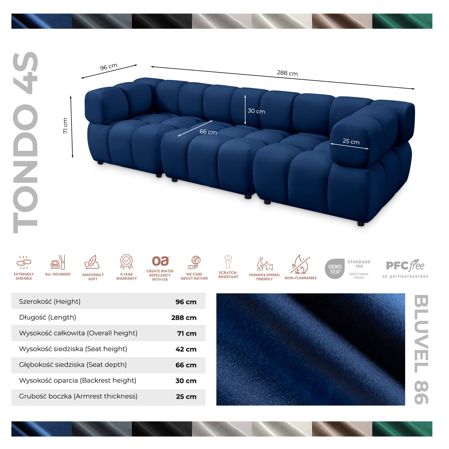 Tondo 4S Design Sofa Modulare Bubble Couch 4-Sitzer Samt Bluvel 86 Dunkelblau
