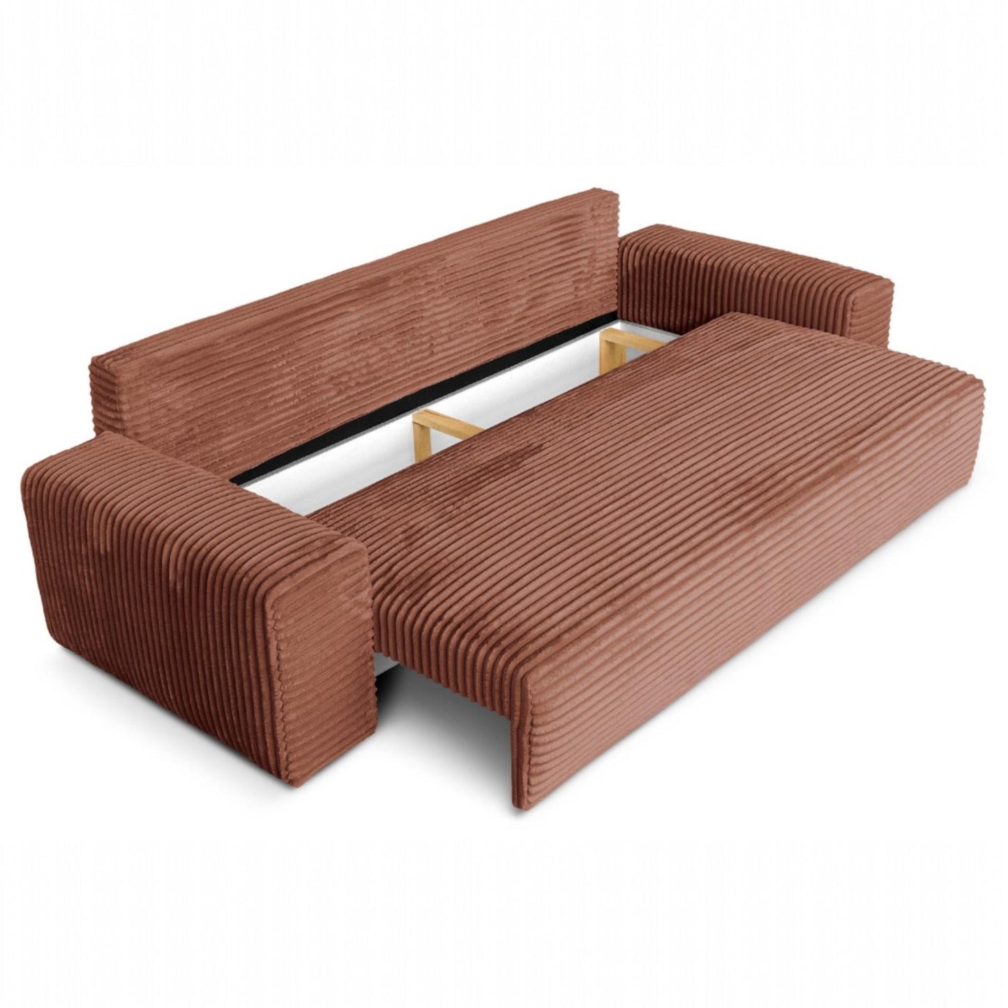 3-Sitzer-Schlafsofa 265 × 105 cm, Ziegelrot, mit Stauraum, Stoff: Cord – Cordo
