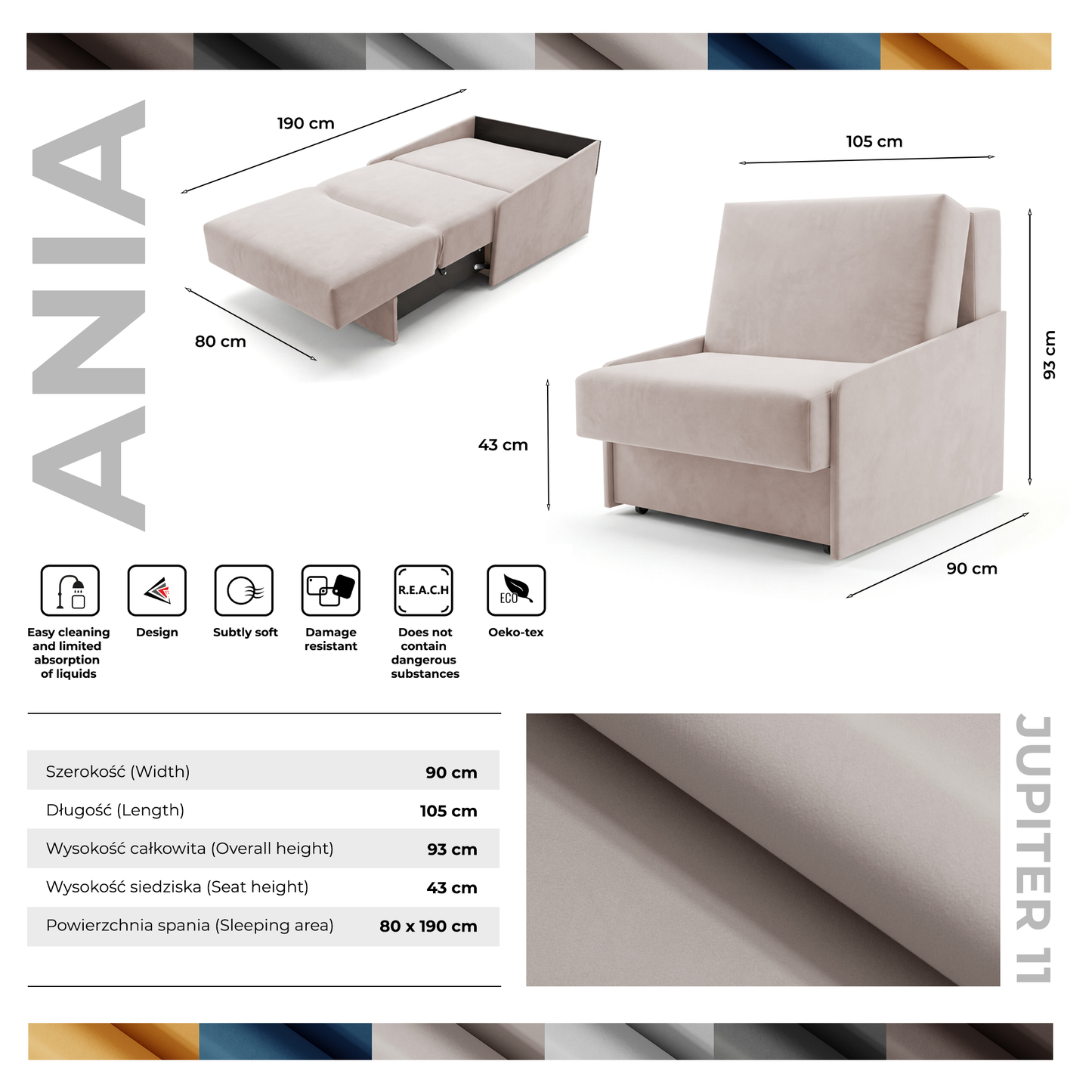 Jupiter Schlafsofa mit Bettkasten & Schlaffunktion 90x105 cm Samt-Velvet Beige