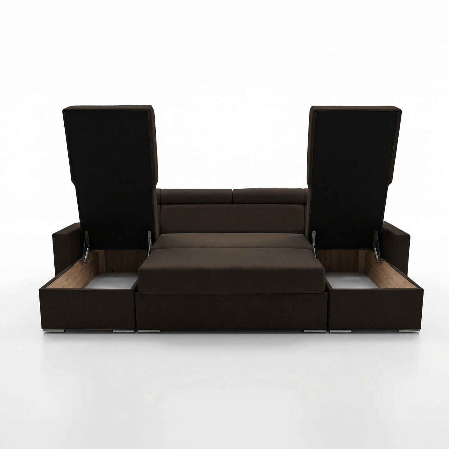 Vega U-Sofa nach Maß | Breite anpassbar | Schlaffunktion 2 Bettkästen U-Form verstellbare Kopfstützen Samtstoff Best 305x151 cm (Bronze)