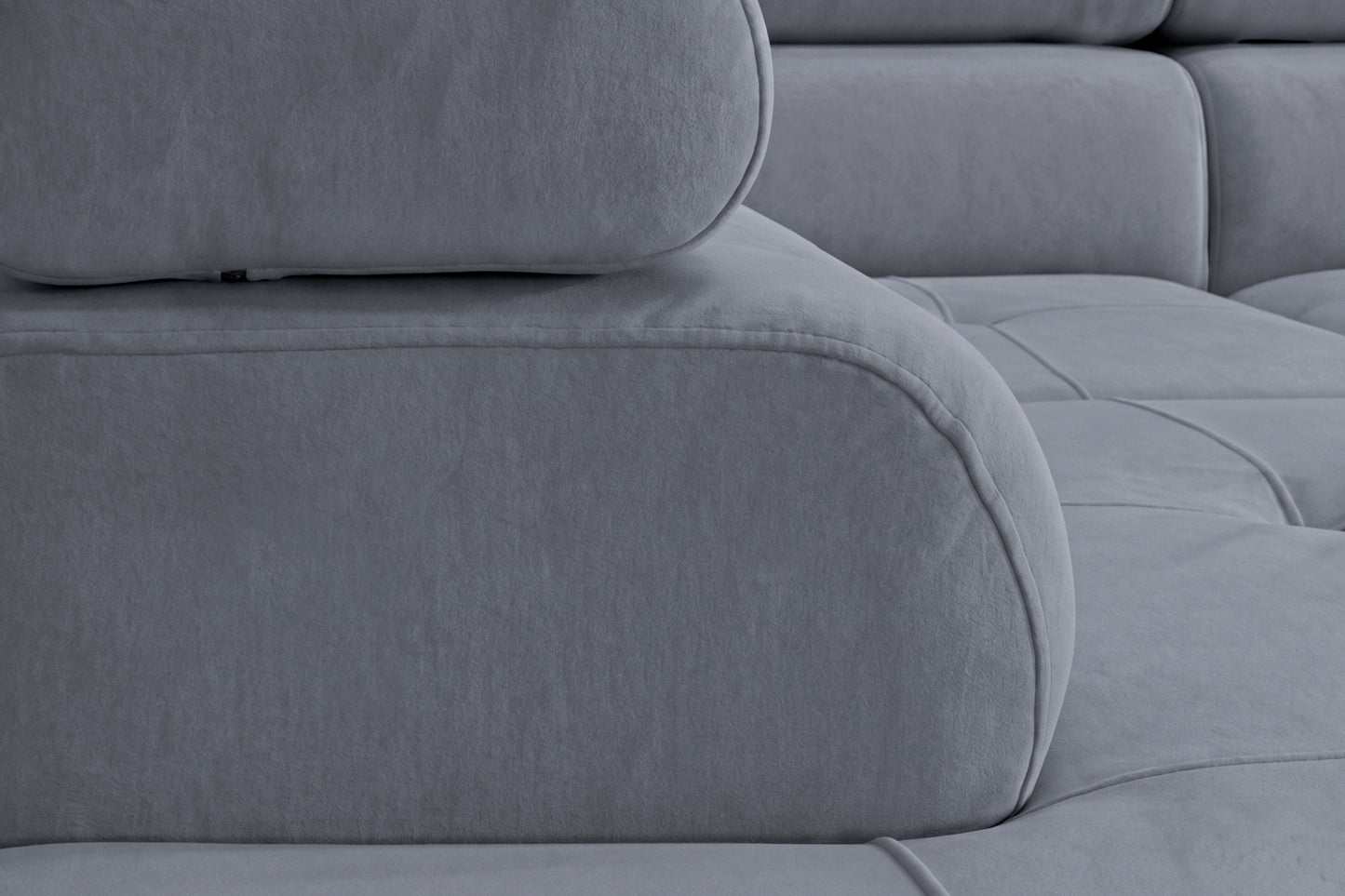 Ecksofa Luca L-Form Grau Stoff Element 23 rechte Ottomane mit Schlaffunktion & Bettkasten