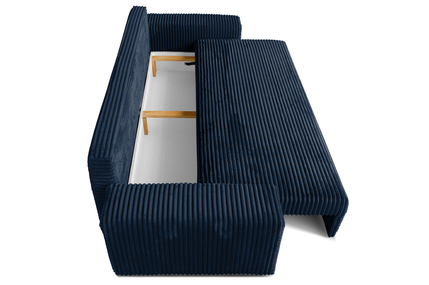 Sofa CORDO von Sofiland - Schlafsofa mit Bettkasten, Cord-Sofa 265x105 cm, Marineblau 77