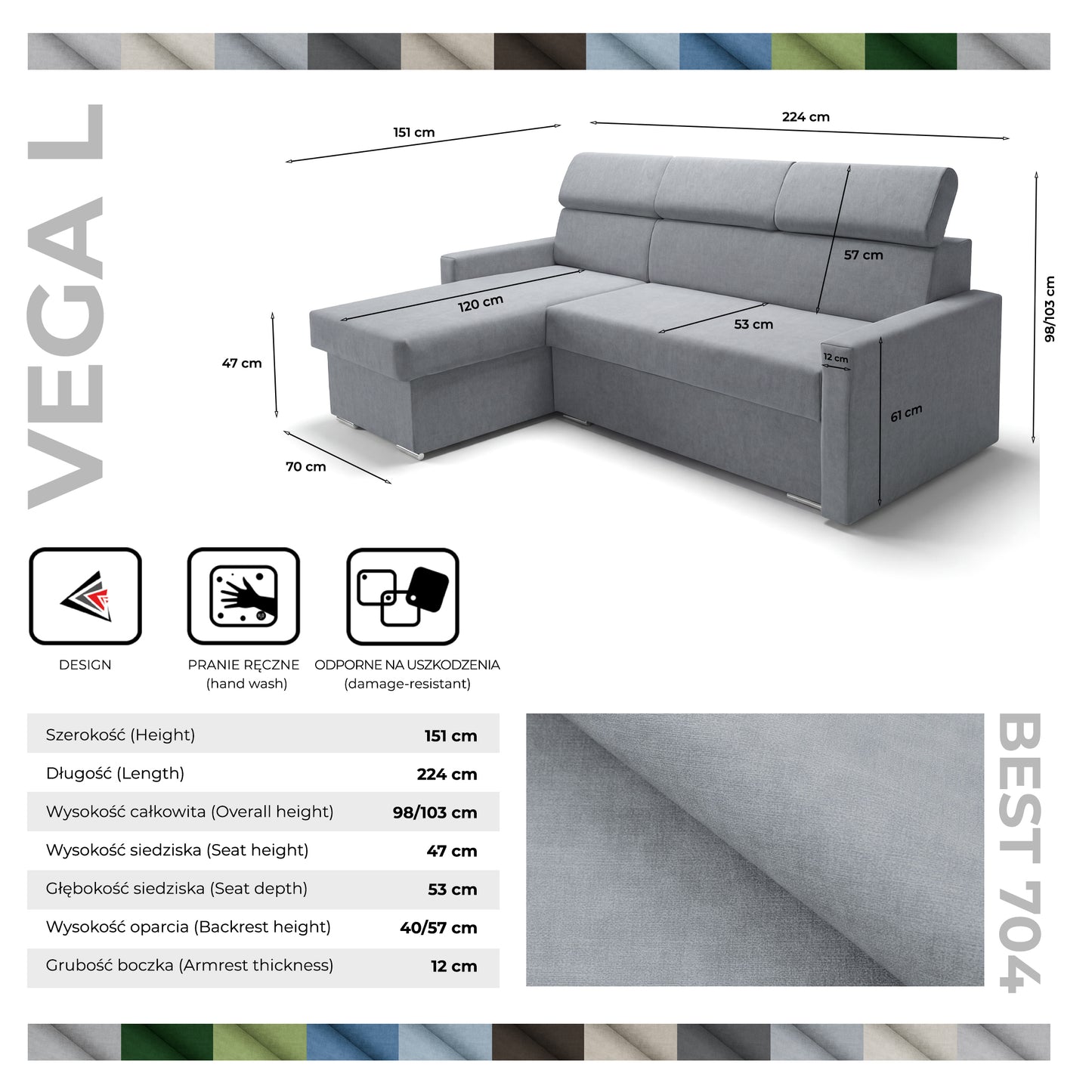 Ecksofa Vega L mit Schlaffunktion & Bettkasten – Samtstoff Best Grau – Zero-Wall Design Wandbündig – L-Form Sofa Freistehend