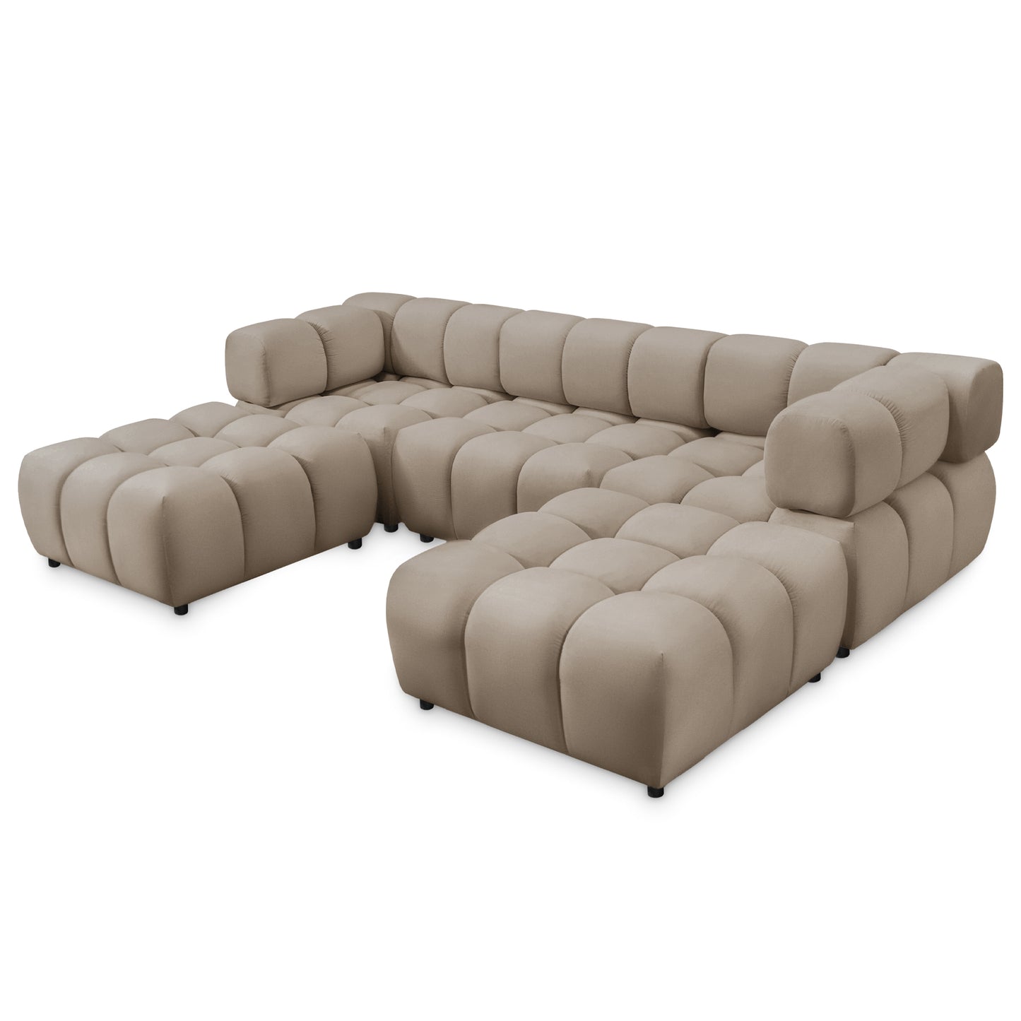 Exklusive Wohnlandschaft Tondo U 192x288 cm – Designersofa Samt Bluvel 28 Dunkelbeige – Modernes Bubble-Design & HR-Schaum Komfort