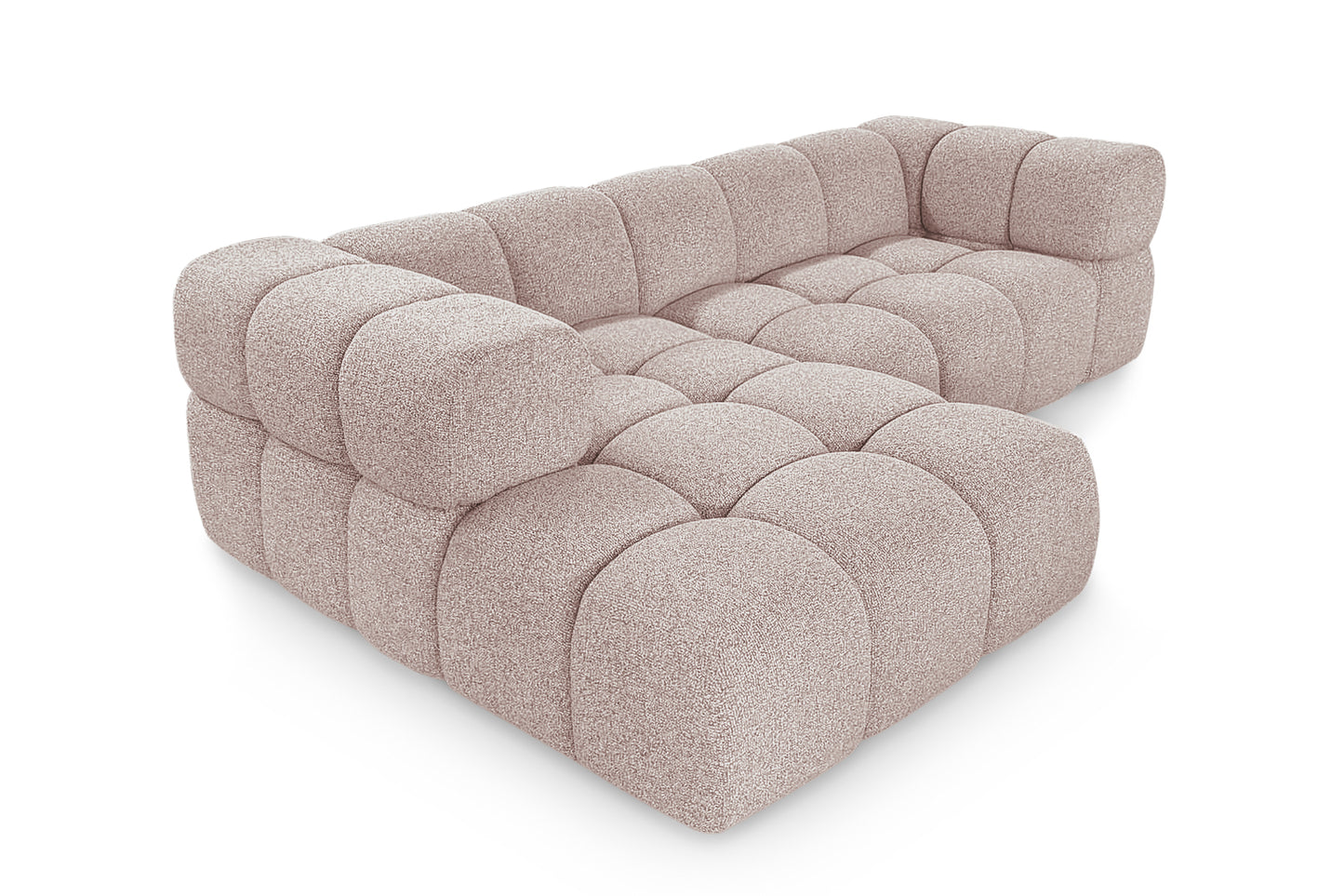 Ecksofa AVERRO 280x150 cm Puente 68 Altrosa Ottomane links – Modernes Bubble-Sofa mit weichem Chenille-Strukturstoff