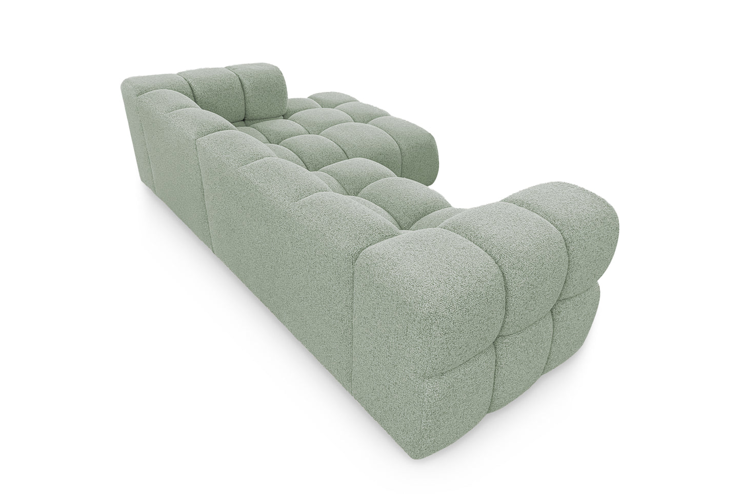 Ecksofa AVERRO 280x150 cm Puente 33 Salbeigrün Ottomane RECHTS – Modernes Bubble-Sofa mit weichem Chenille-Strukturstoff