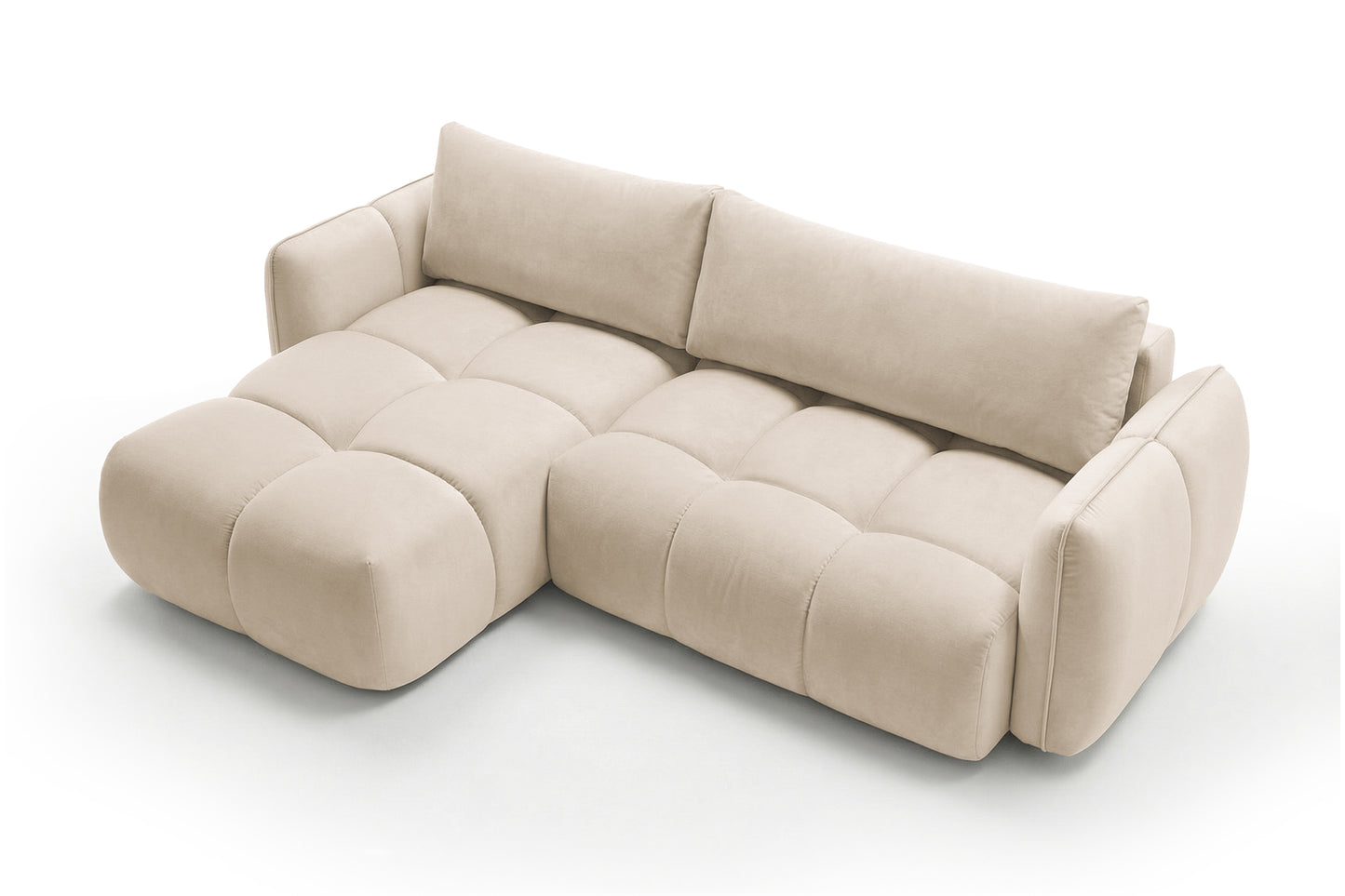 Ecksofa BELVEO mit Schlaffunktion und Bettkasten L-Form Ausrichtung Links Stoff Bluvel 22 Beige