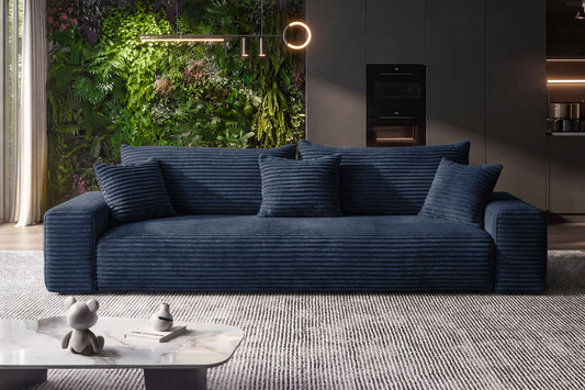 Sofa CORDO von Sofiland - Schlafsofa mit Bettkasten, Cord-Sofa 265x105 cm, Marineblau 77