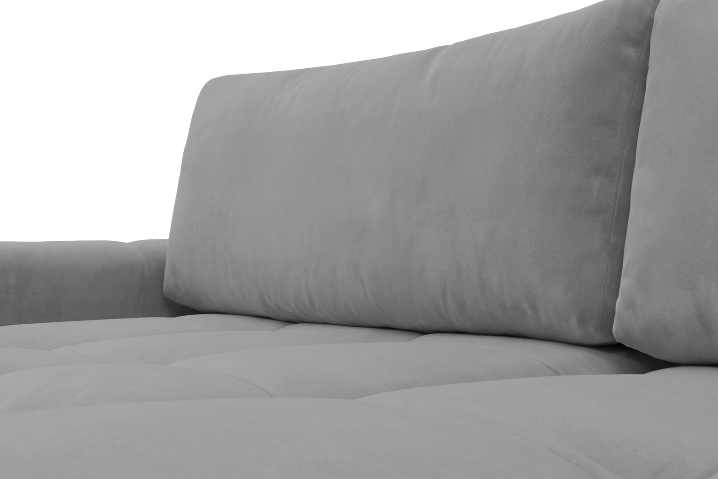 Ecksofa BELVEO mit Schlaffunktion und Bettkasten L-Form Ausrichtung rechts Stoff Bluvel 14 Grau