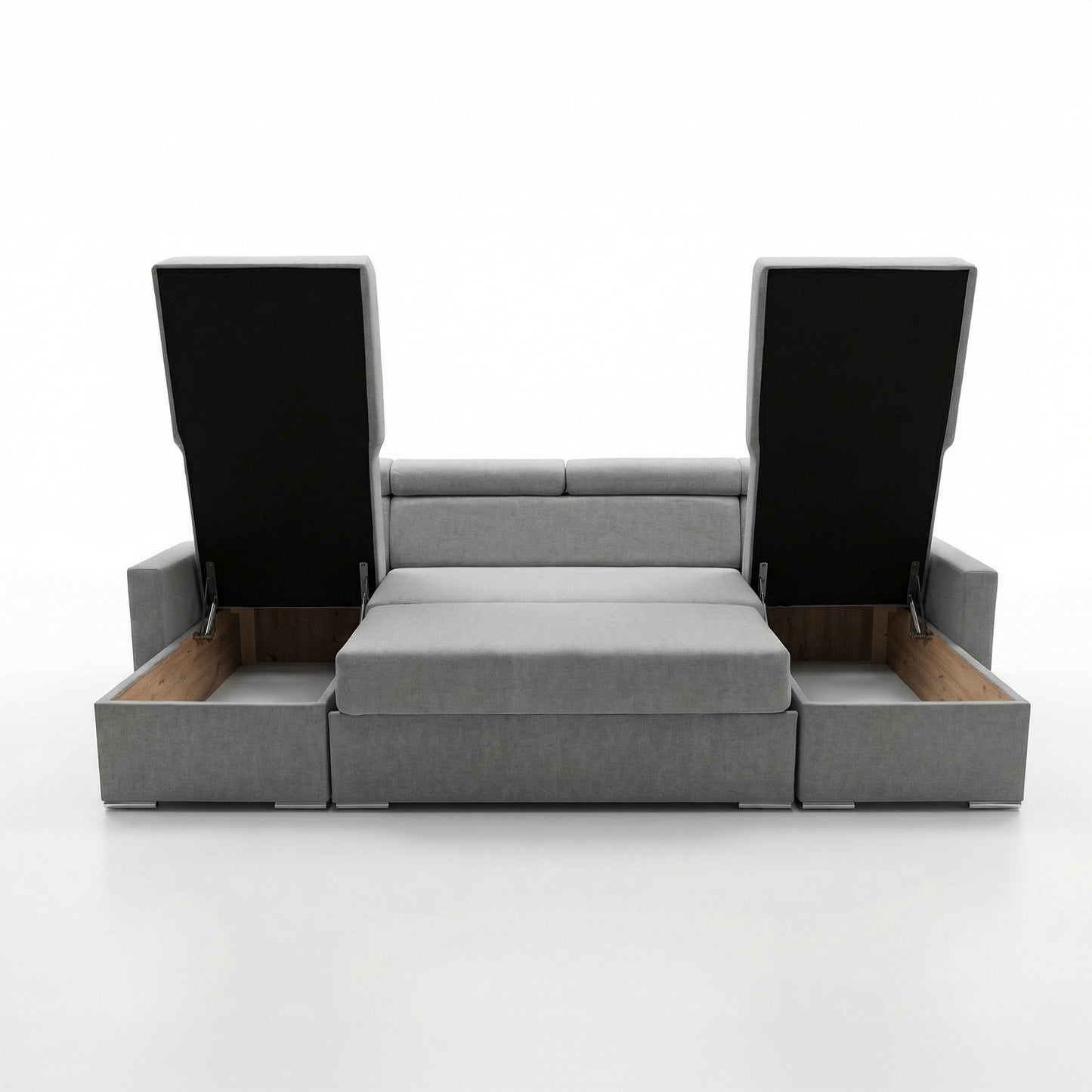 Vega U Ecksofa nach Maß | Breite anpassbar | Schlaffunktion 2 Bettkasten U-Form verstellbare Kopfstützen Samt-Stoff Best 305x151 cm (Stahlfarbe)