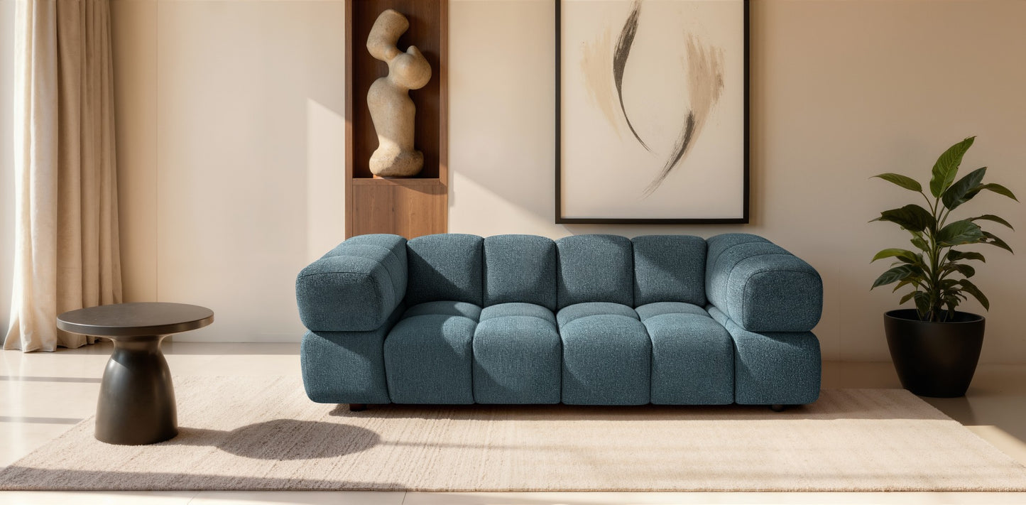 Design-Sofa 3-Sitzer TONDO PUENTE 39 – Strukturstoff in Bouclé-Optik – Wellenformiges Design – Dunkelblau
