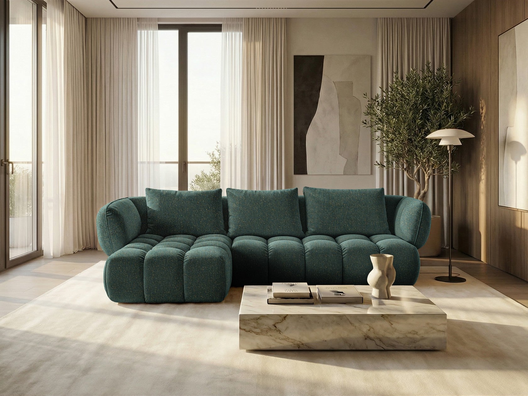 Lounge-Ecksofa SAVIO - Puente 37 Dunkelgrün links - 250x168 cm - Design-Sofa HR