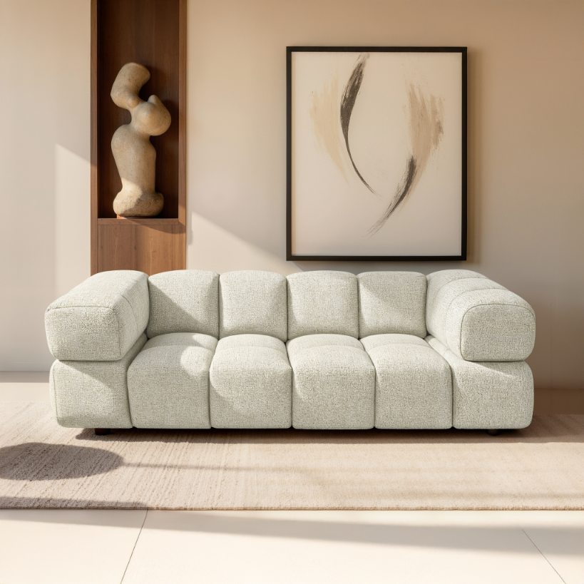 Design-Sofa 3-Sitzer TONDO PUENTE 03 – Strukturstoff in Bouclé-Optik – Wellenförmiges Design – Cremefarben