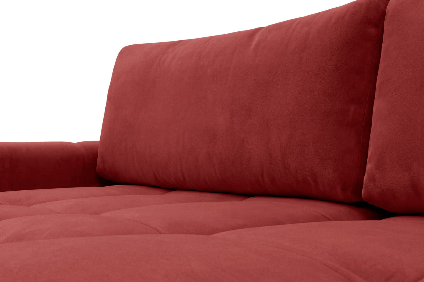 Ecksofa BELVEO mit Schlaffunktion und Bettkasten L-Form Ausrichtung Rechts Stoff Bluvel 59 Rot