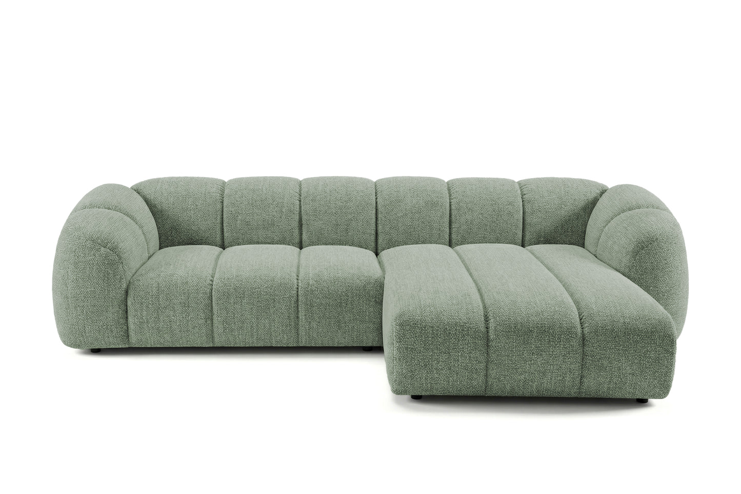 Mali Design Ecksofa 280x150 cm | L-förmiges Sofa in hochwertigem Puente-Strukturstoff | 33 Salbeigrün | Ottomane rechts
