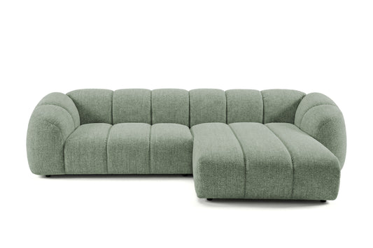 Mali Design Ecksofa 280x150 cm | L-förmiges Sofa in hochwertigem Puente-Strukturstoff | 33 Salbeigrün | Ottomane rechts
