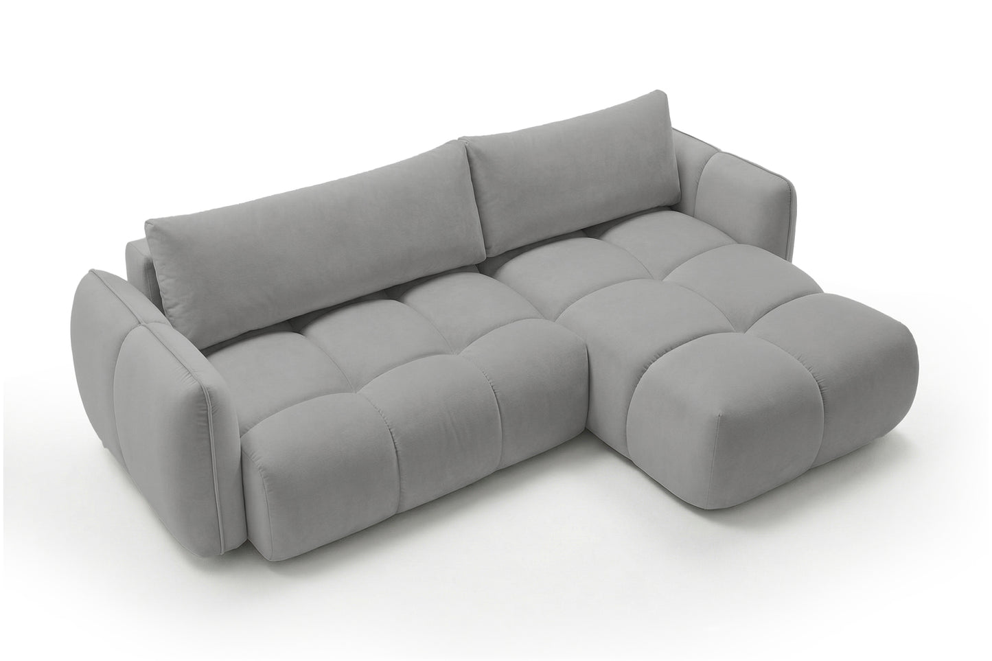 Ecksofa BELVEO mit Schlaffunktion und Bettkasten L-Form Ausrichtung rechts Stoff Bluvel 14 Grau
