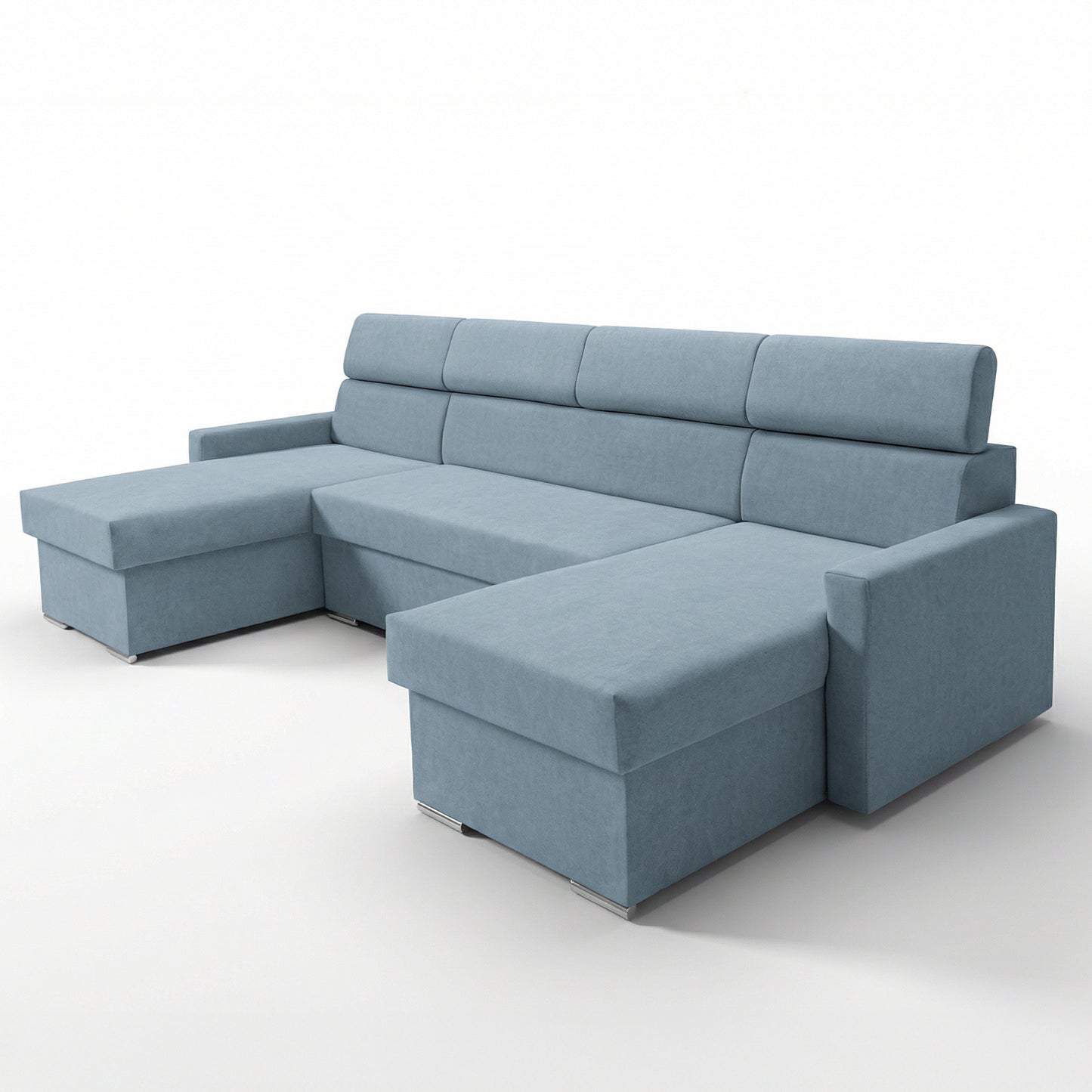 Vega U Wohnlandschaft mit Schlaffunktion und 2 Bettkasten Ecksofa in U-Form Verstellbare Kopfstützen Samt-Stoff Best 305x151 cm (711)