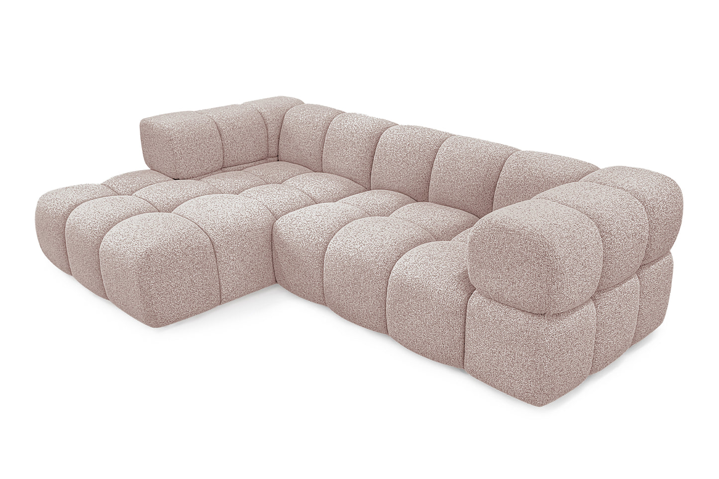 Ecksofa AVERRO 280x150 cm Puente 68 Altrosa Ottomane links – Modernes Bubble-Sofa mit weichem Chenille-Strukturstoff