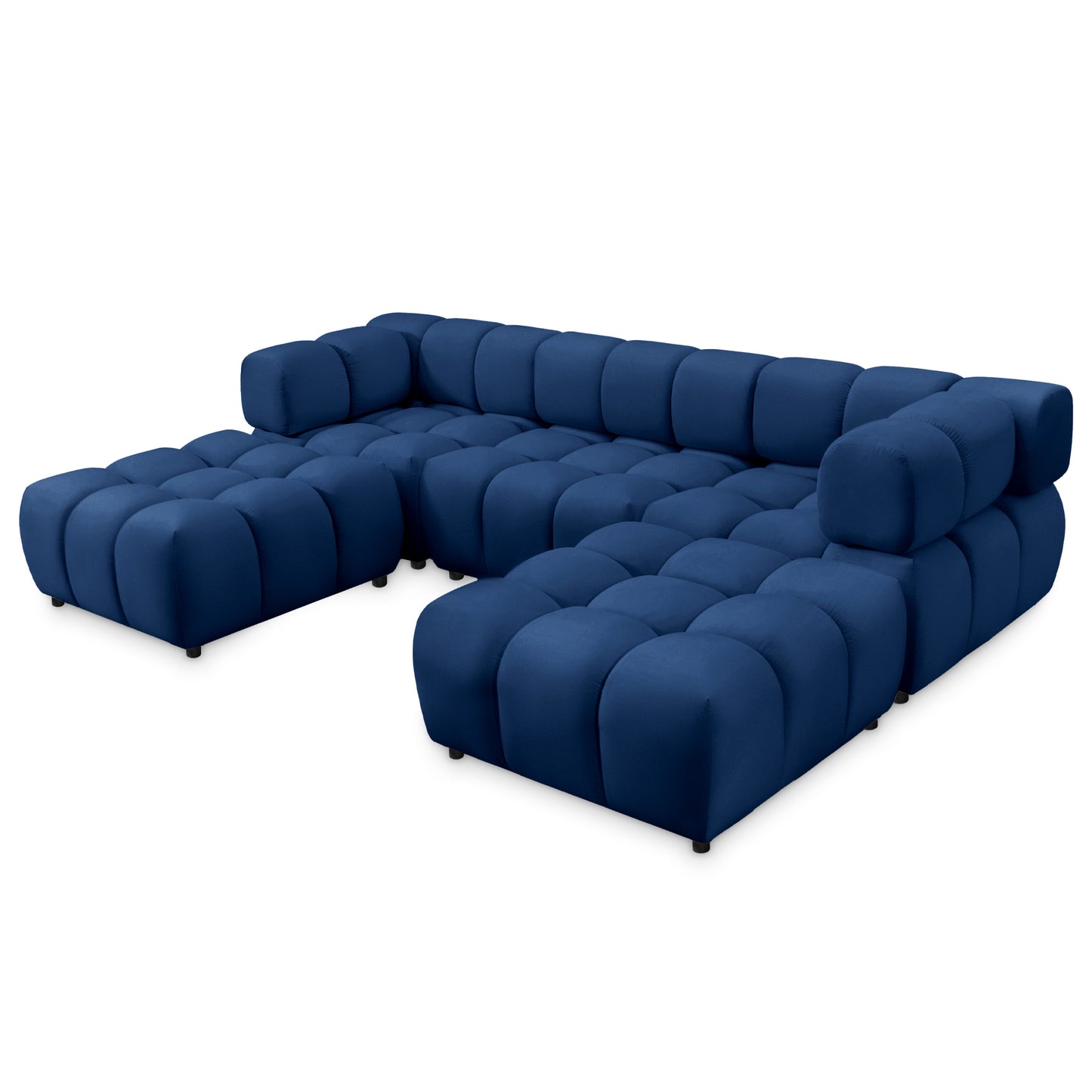 Exklusive Wohnlandschaft Tondo U 192x288 cm – Designer-Sofa Samt Bluvel 86 Dunkelblau – Modernes Bubble-Design & HR-Schaum Komfort