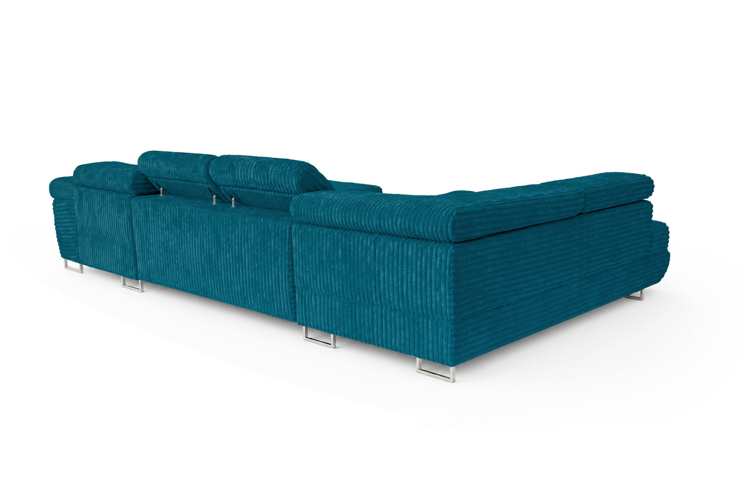 Wohnlandschaft Cordo U XXL U-förmiges Sofa mit Schlaffunktion & 2 Bettkästen – Breitcord Tilia Türkis – Ottomane Links