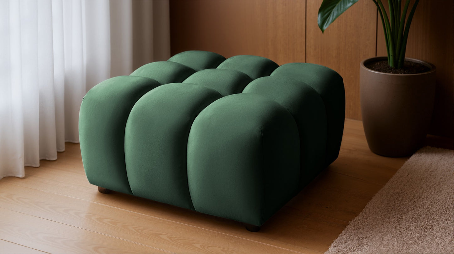 Design-Sitzpouf Tondo 96x96 cm – Luxushocker Samt Bluvel 78 Dunkelgrün – Moderner Bubble-Look – Premium Polsterhocker mit HR-Schaum