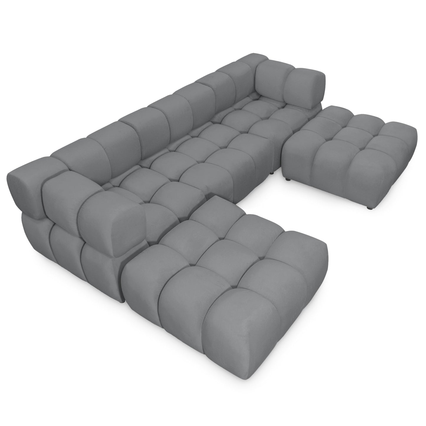 Exklusive Wohnlandschaft Tondo U 192x288 cm – Designer-Sofa Samt Bluvel 14 Grau – Modernes Bubble-Design & HR-Schaum Komfort