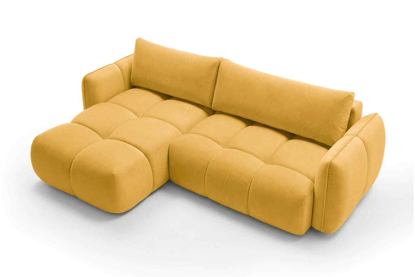 Ecksofa BELVEO mit Schlaffunktion und Bettkasten L-Form Ausrichtung Links Stoff Bluvel 68 Gelb
