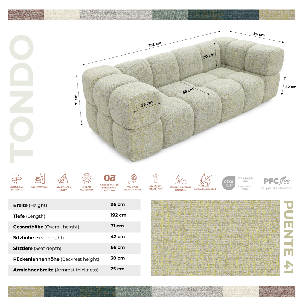 Design-Sofa 3-Sitzer TONDO PUENTE 41 – Strukturstoff in Bouclé-Optik – Wellenförmiges Design – Gelb