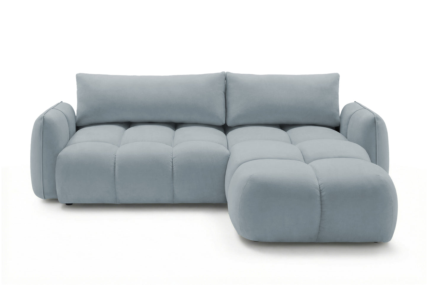 Ecksofa BELVEO mit Schlaffunktion und Bettkasten L-Form Ausrichtung Rechts Stoff Bluvel 06 Graublau