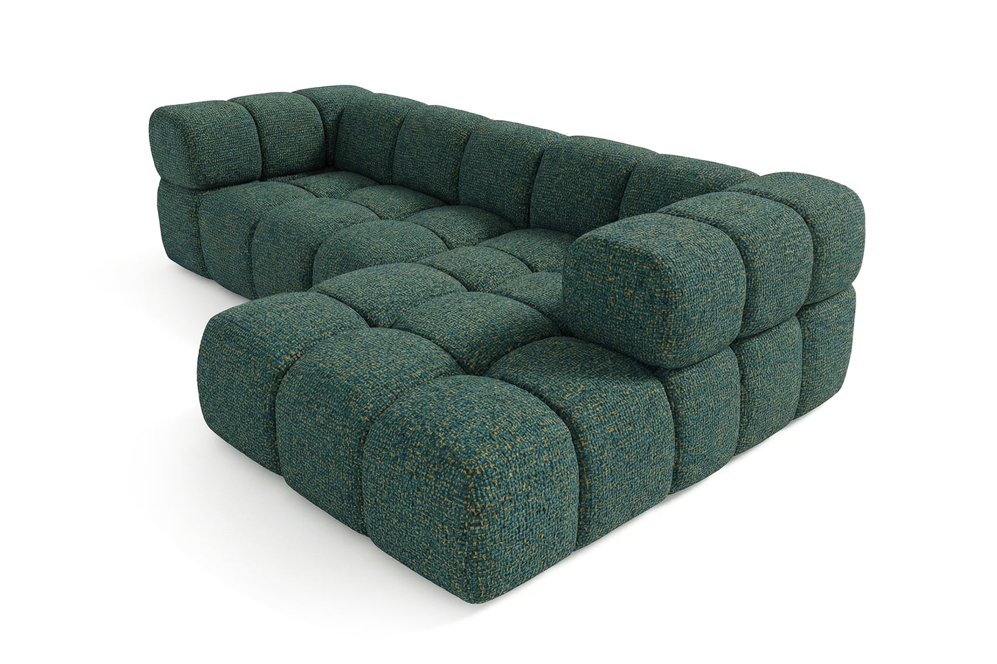 Ecksofa AVERRO 280x150 cm Puente 37 Dunkelgrün Ottomane RECHTS – Modernes Bubble-Sofa mit weichem Chenille-Strukturstoff