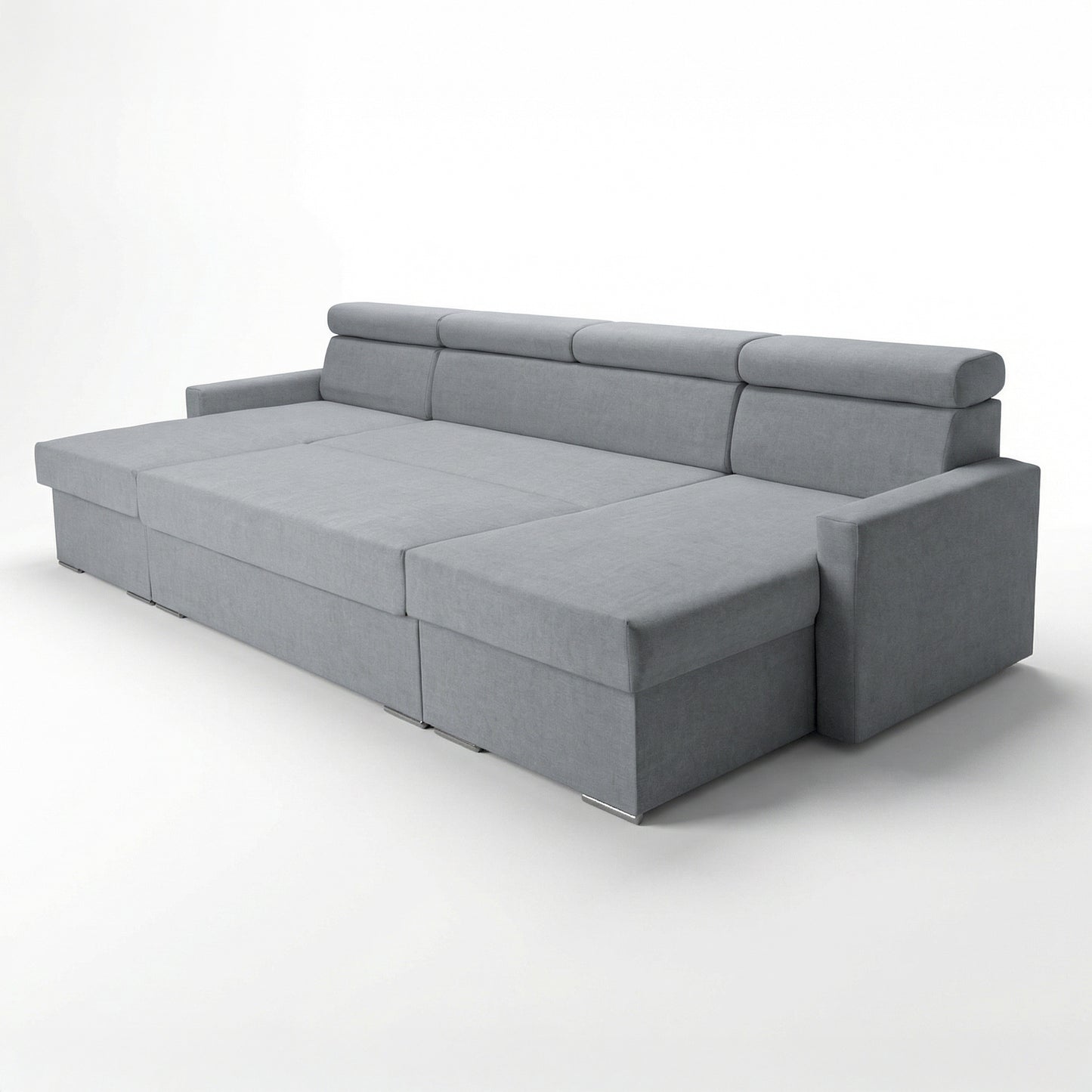 Vega U-Ecksofa nach Maß | Breite anpassbar | Schlaffunktion 2 Bettkästen U-Form verstellbare Kopfstützen Samtstoff Best 305x151 cm (Grau)
