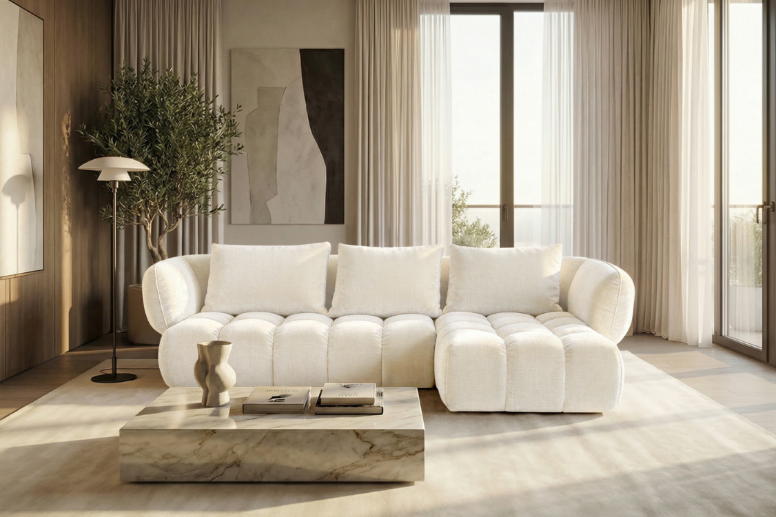 Lounge Ecksofa SAVIO - Puente 03 Cremeweiß rechts - 250x168 cm - Design Sofa HR